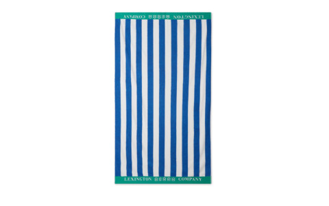 Striped Cotton Terry Beach Towel Blue